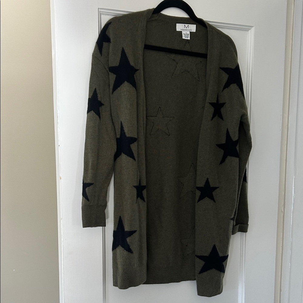 Magaschoni Olive and Black Star Cardigan
